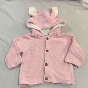 Next - 6-9M Pink Knit Baby Cardigan sweater with Ears